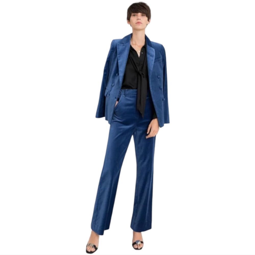& Other Stories Royal Blue High Waisted Velvet Trousers Straight Leg Size 0